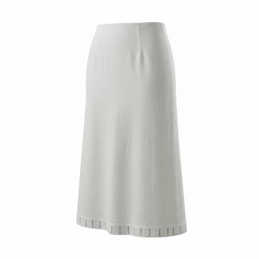 Edward Irish Linen White 100% Linen Embroidered Midi Skirt Boho Cottagecore - 12